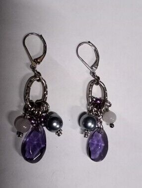 Silver-Tone Purple Gem Drop Earrings - Women Jewelry